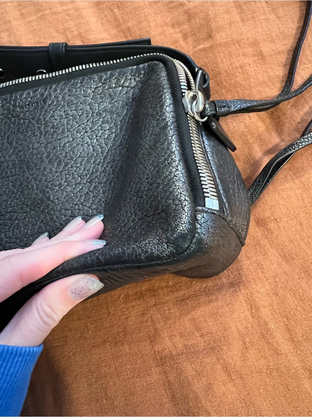 All Saints Vincent Metallic Leather Crossbody Camera Bag in Gunmetal - Picture 4 of 6